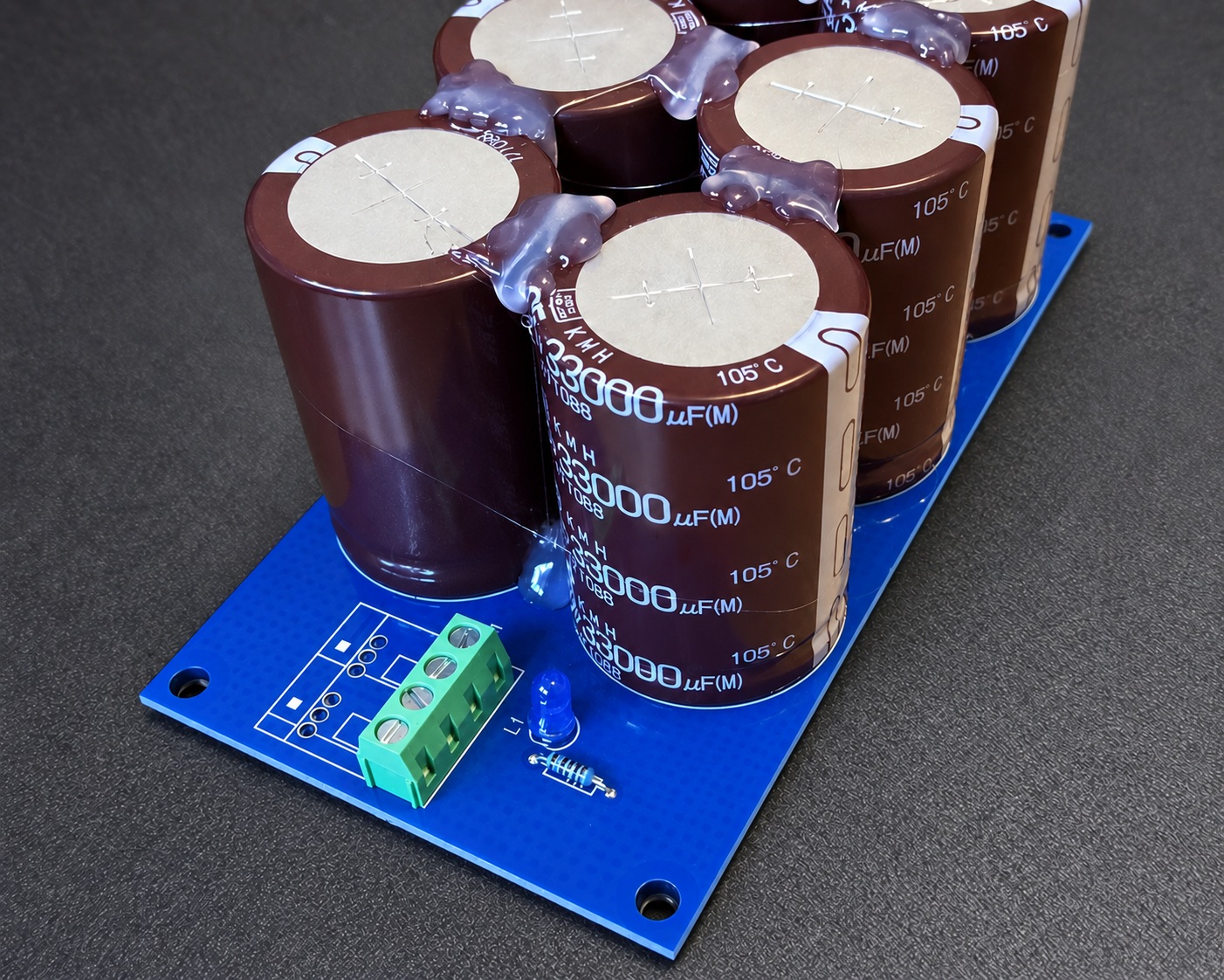 Energy360 six-capacitor bank
      with terminal block and charge indicator